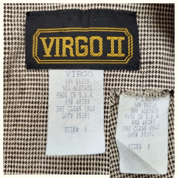 Vintage VIRGO II Lightweight Pantsuit Brown and Tan Houndstooth Size 8 - Picture 10 of 10